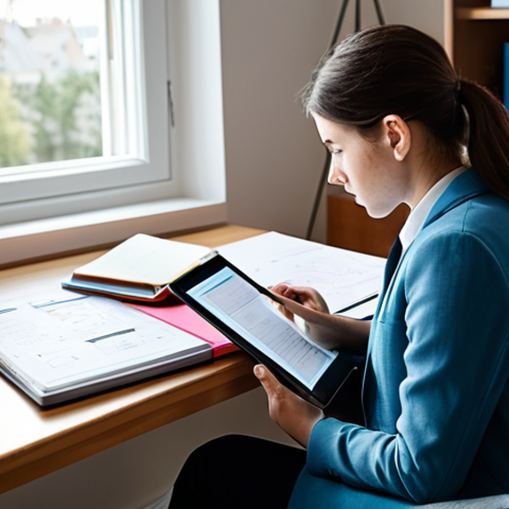 A young professional, fully clothed in modest business casual attire, seated at a modern study desk. On one side, a large, disorganized stack of textbooks and notes represents theoretical overload. On the other side, the individual is actively engaged, looking at a well-organized digital study planner and a detailed case study document on a tablet. The overall scene conveys a transition from mere book knowledge to strategic planning and practical application. Soft, ambient lighting from a window. Professional photography style, high resolution, perfect anatomy, correct proportions, natural pose, well-formed hands, proper finger count, natural body proportions, safe for work, appropriate content, family-friendly, professional.