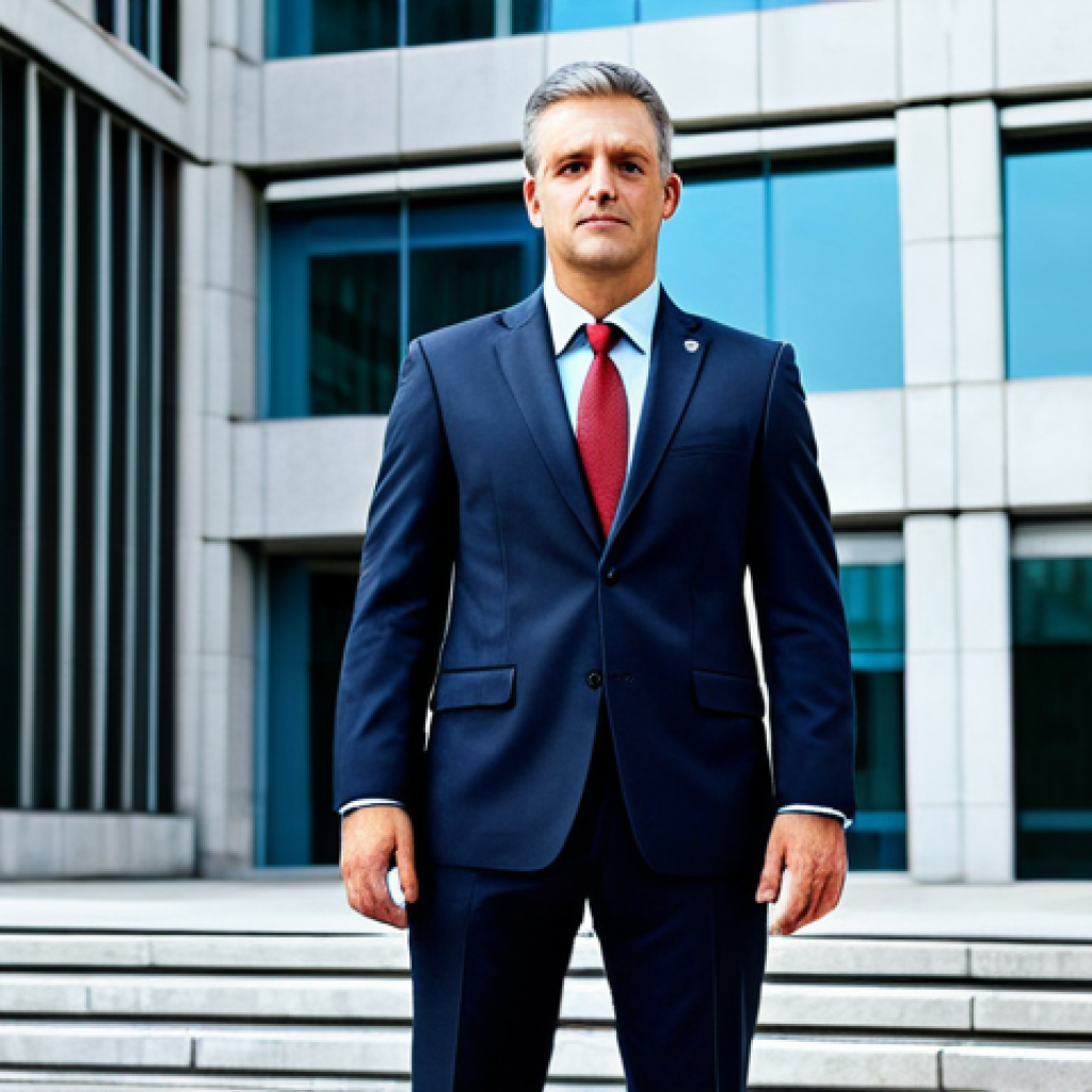 **Image Prompt:** A professional public administration officer, fully clothed in a modest business suit, standing confidently in front of a modern government building, appropriate attire, safe for work, perfect anatomy, natural proportions, professional portrait, high quality.