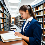 공공관리사 이직 성공 사례 - **Prompt:** "A student studying public administration textbooks at a university library, fully cloth...