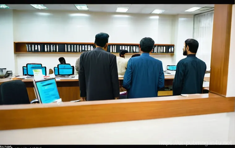 공공관리사 실무에서의 주요 문제와 해결 방법 - **Prompt:** A bustling, traditional Pakistani government office with a long, winding queue of divers...