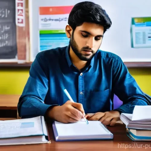 공공관리사 실기시험 준비 과정에서의 교훈 - **Prompt:** A thoughtful young Pakistani public administration student, modestly dressed in smart ca...
