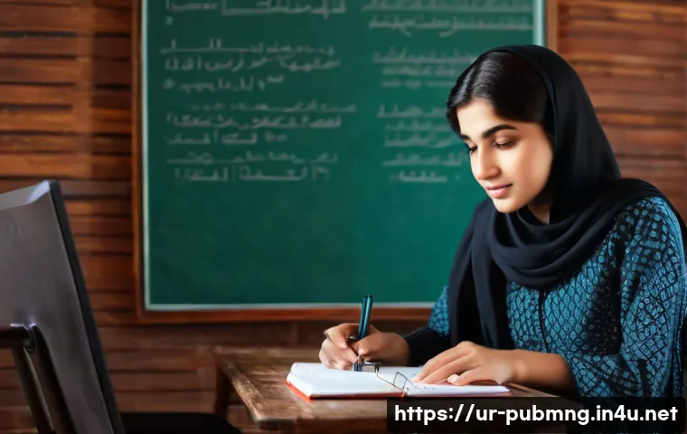 공공관리사 시험을 준비하는 데 도움되는 강의 - **Prompt 1: "A young Pakistani woman, in her early twenties, is comfortably studying for a governmen...
