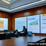 Home 14 공공관리사 관련 논문 및 연구 자료 - A modern government office environment in Pakistan, with diverse officials analyzing detailed digita...