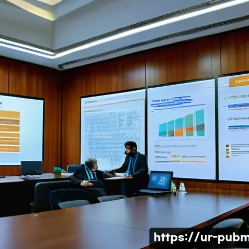 Home 24 공공관리사 관련 논문 및 연구 자료 - A modern government office environment in Pakistan, with diverse officials analyzing detailed digita...