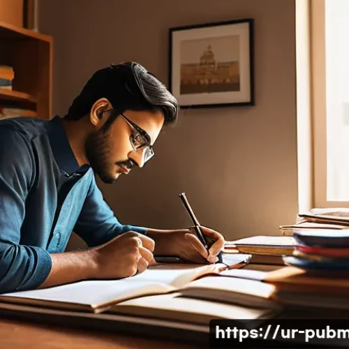 Home 23 공공관리사 취업 전략과 경력 개발 방향 - A focused young Pakistani man studying at a neat desk in a traditional home office, surrounded by Ur...