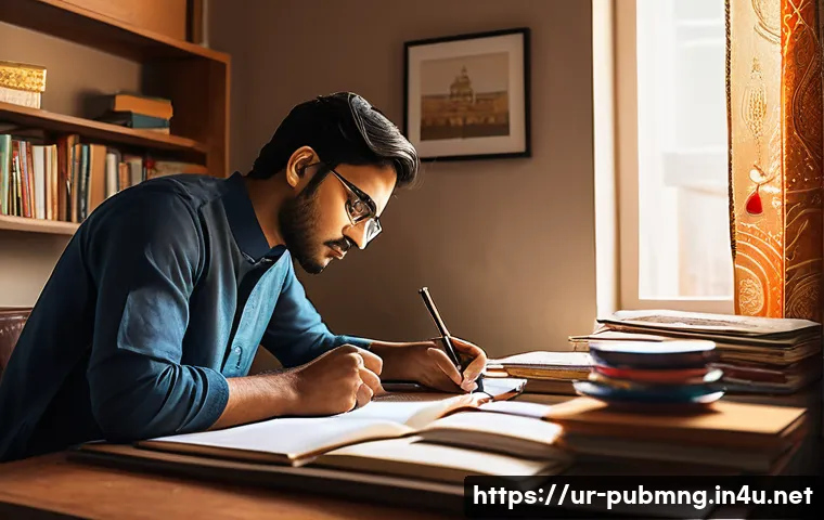 공공관리사 취업 전략과 경력 개발 방향 - A focused young Pakistani man studying at a neat desk in a traditional home office, surrounded by Ur...