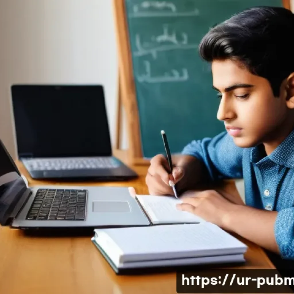 공공관리사 시험 준비 중 가장 중요한 팁 - A focused young South Asian student sitting at a neat wooden desk in a bright, modern room filled wi...