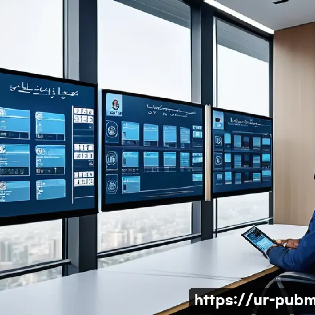 공공관리사와 관련된 산업 동향과 최신 기술 - A modern public administration office in Pakistan showcasing the integration of AI and robotic proce...