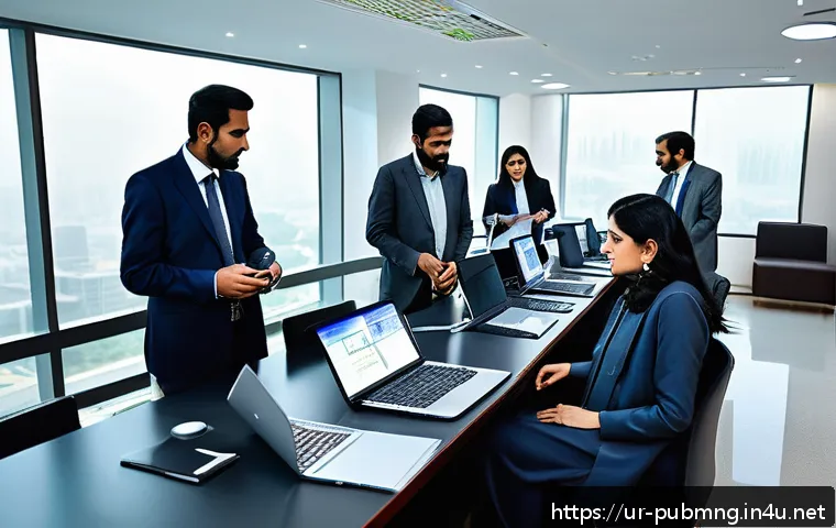공공관리사 직업군별 업무 특징 - A detailed scene of a modern Pakistani government office where diverse public administration officia...