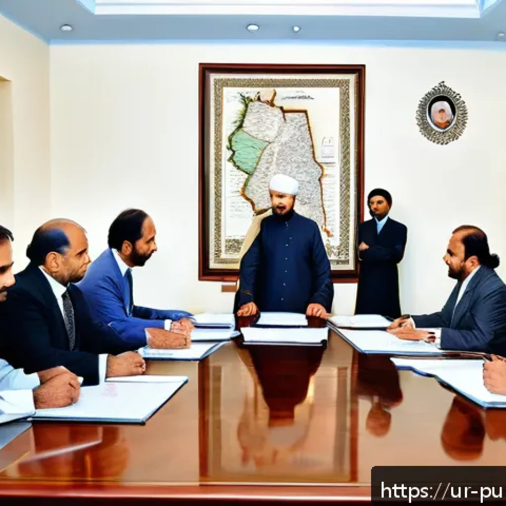 공공관리사 커리어 패스 설계 - A professional Pakistani public administration office scene showing a diverse group of men and women...