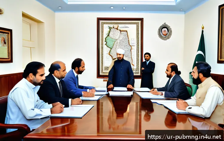 공공관리사 커리어 패스 설계 - A professional Pakistani public administration office scene showing a diverse group of men and women...