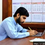 Home 22 공공관리사 최신 기출문제 리뷰 - A focused study scene set in a modern Pakistani home environment showing a young Urdu-speaking male ...