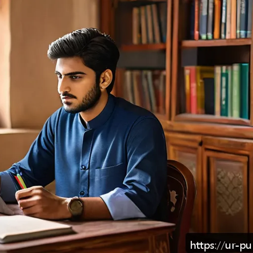 공공관리사 필기시험에서 자주 출제되는 문제 분석 - A focused Pakistani student sitting at a traditional wooden desk in a cozy study room, surrounded by...