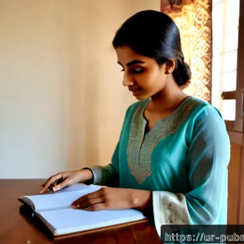 공공관리사 시험 준비 과정 공유 - Photorealistic study scene in a modest Lahore apartment, a young Pakistani woman in a pastel shalwar...
